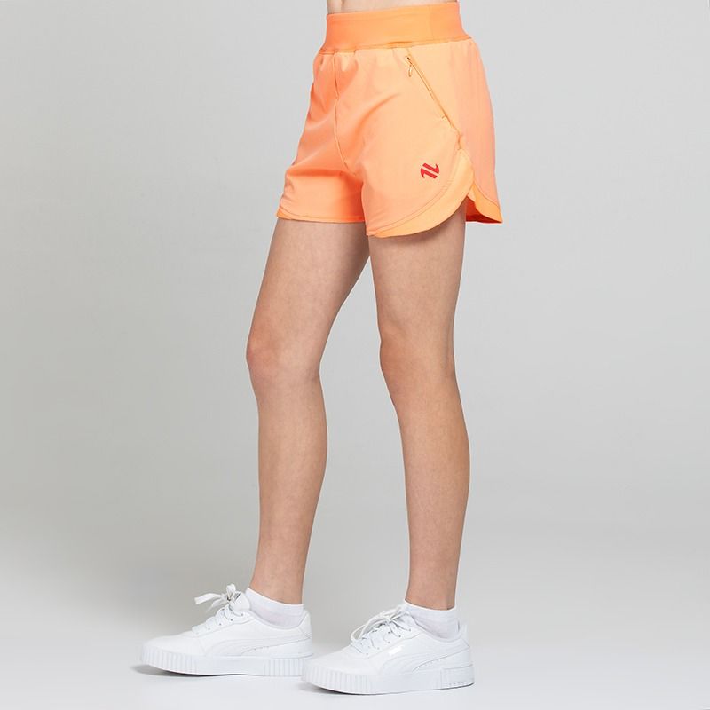 Orange Girls’ Ember Training Shorts with zipped pockets and a drawcord waistband