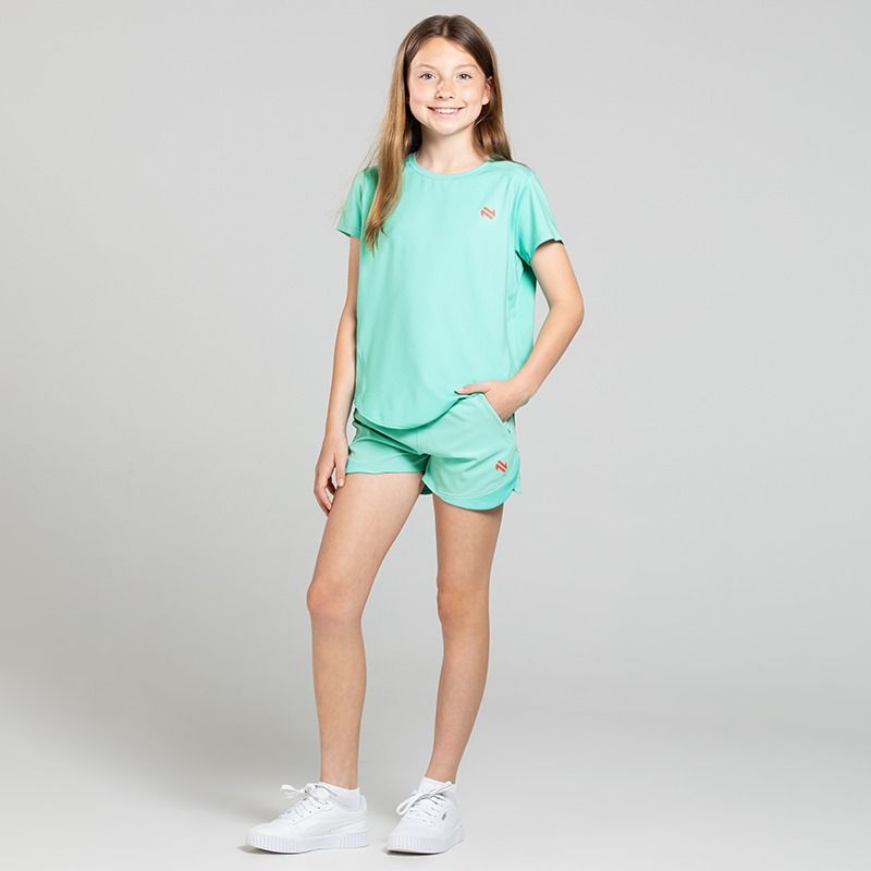 Green Girls' matching training set with Ember T-Shirt and Shorts