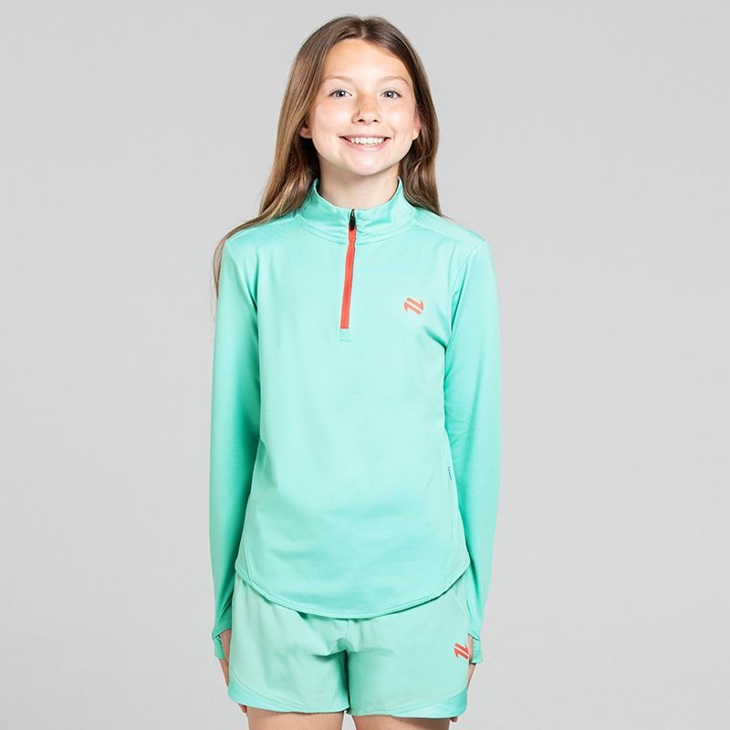 Green Girls’ Ember Half Zip Top with thumbhole cuffs and half zip fastening detail