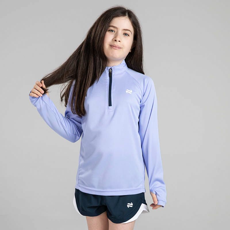 Purple kids’ Skylar Half Zip Midlayer Top with O’Neills logo.