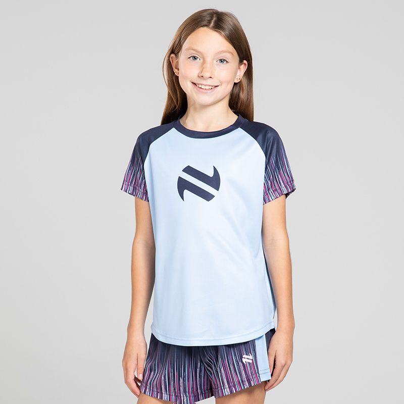 Blue Kids’ Miley T-Shirt with pink, lavender and navy ombre design by O’Neills.