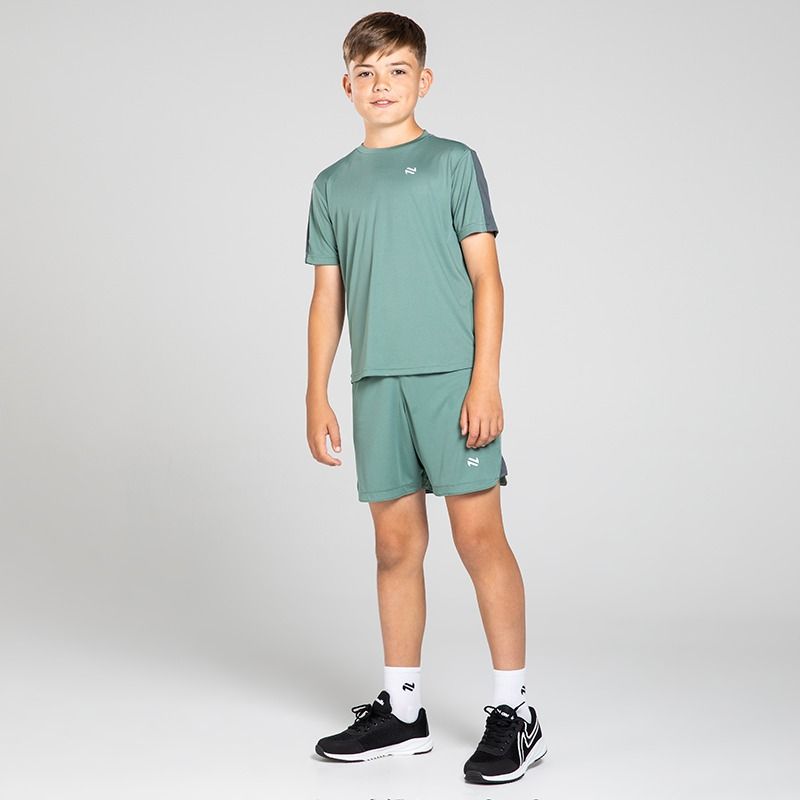 O’Neills Kids’ Venom T-Shirt and Phantom Shorts set with breathable t-shirt and shorts in Green / Grey