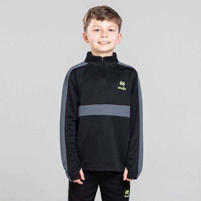 Black O’Neills Unleash Boys Half Zip Sports Top with mesh panels and contrast branding