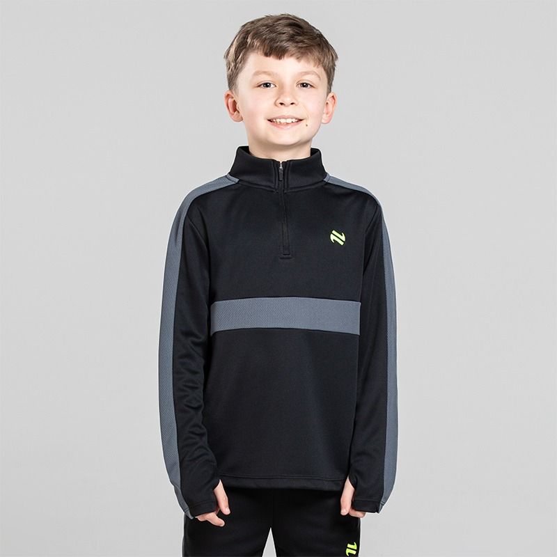 Black O’Neills Unleash Boys Half Zip Sports Top with mesh panels and contrast branding