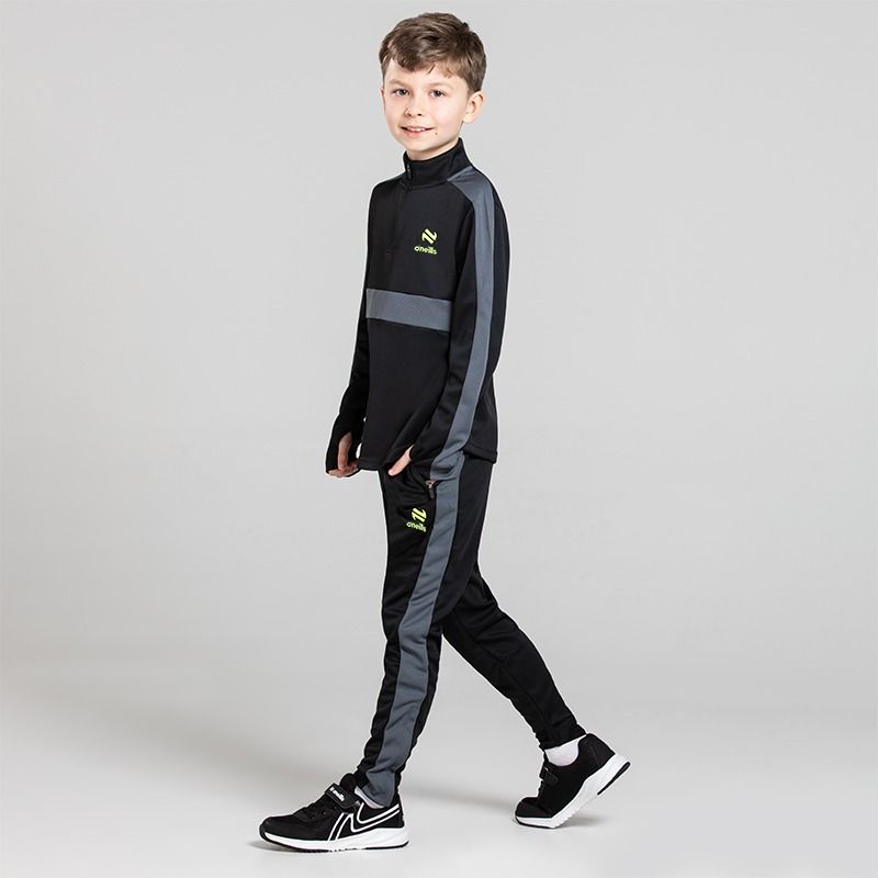 O’Neills Kids' Unleash Tracksuit Set with matching Half Zip and Bottoms in Black / Grey