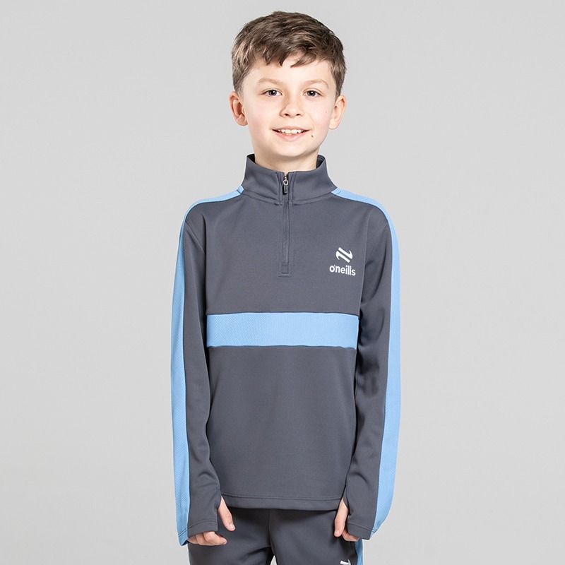 Grey O’Neills Unleash Boys Half Zip Sports Top with mesh panels and contrast branding