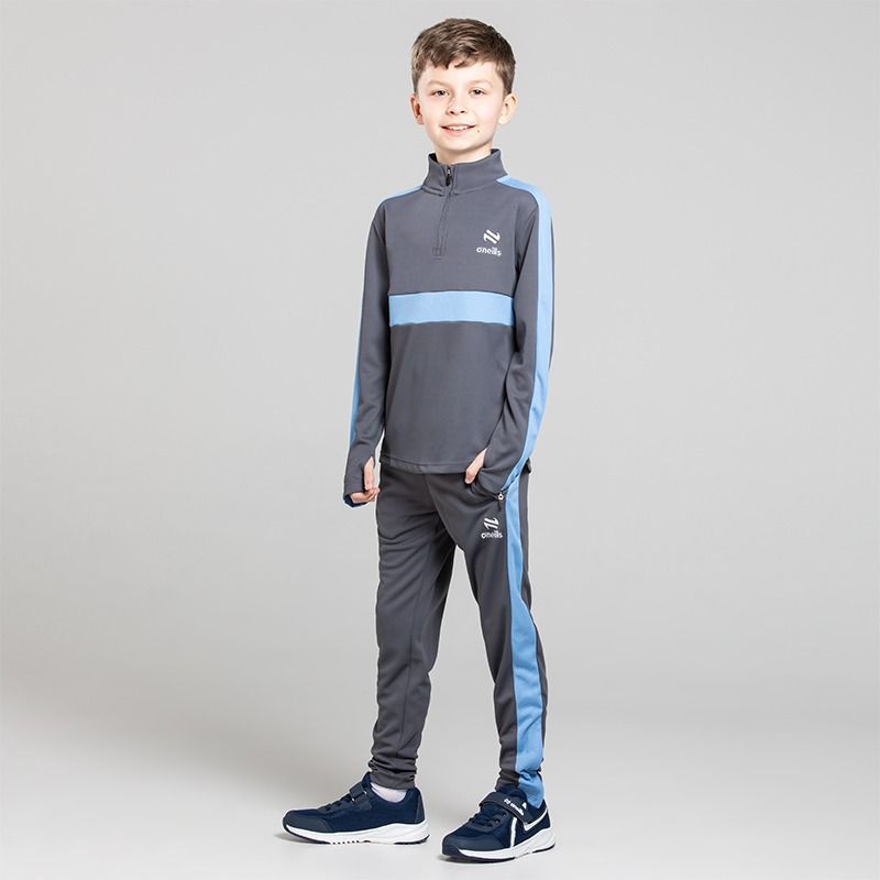 O’Neills Kids' Unleash Tracksuit Set with matching Half Zip and Bottoms in Grey / Blue