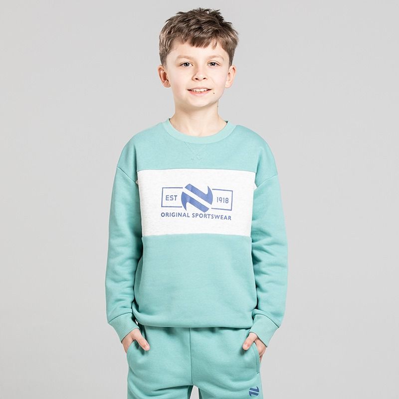 Green O’Neills Kids’ Sonas Crew Neck Sweatshirt with contrast chest panel 