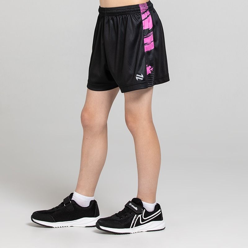 Black O’Neills Blast Shorts featuring graphic side panels and a reflective logo