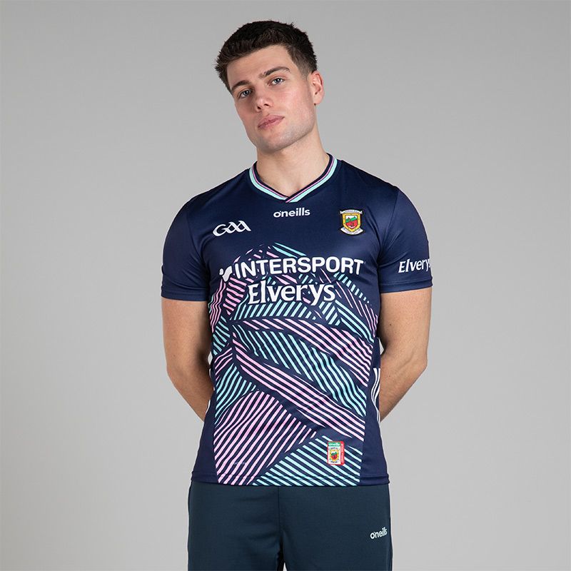 O’Neills Navy Mayo GAA Alternative Jersey 2025 Player Fit with ribbed crewneck by O’Neills.