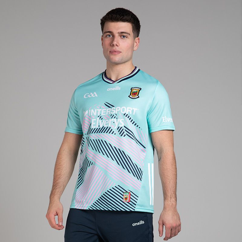 O’Neills Mint Mayo GAA Alternative Goalkeeper Jersey 2025 with ribbed crewneck by O’Neills.