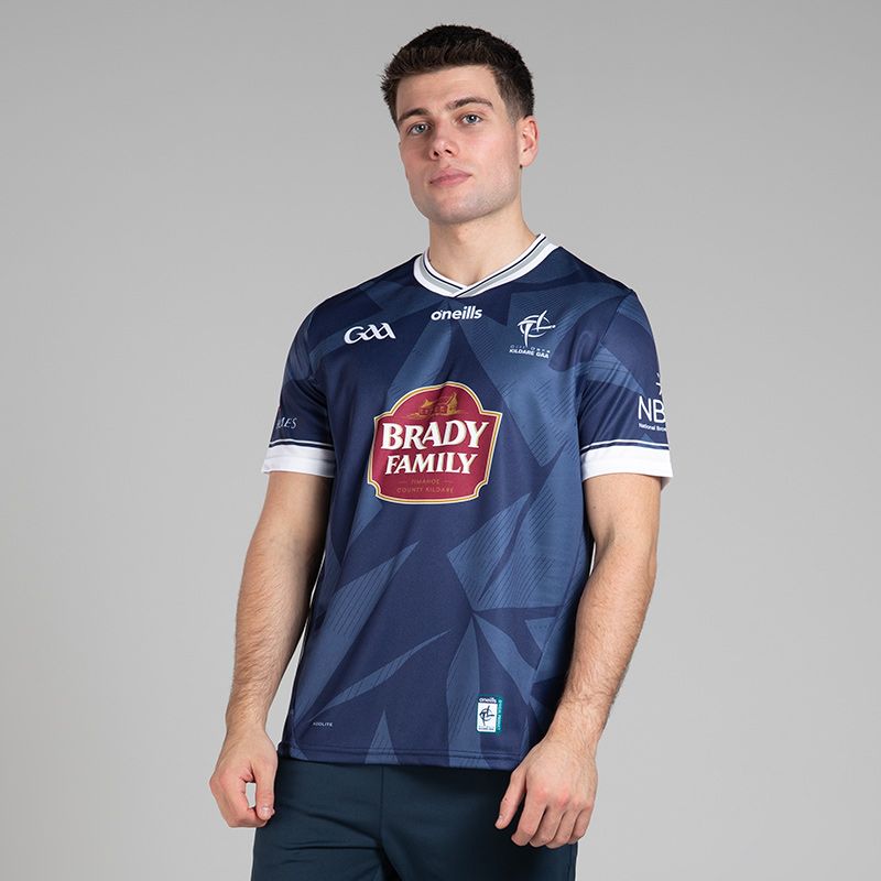 O’Neills Navy Kildare GAA Men's Goalkeeper Jersey 2025 with ribbed crewneck by O’Neills.