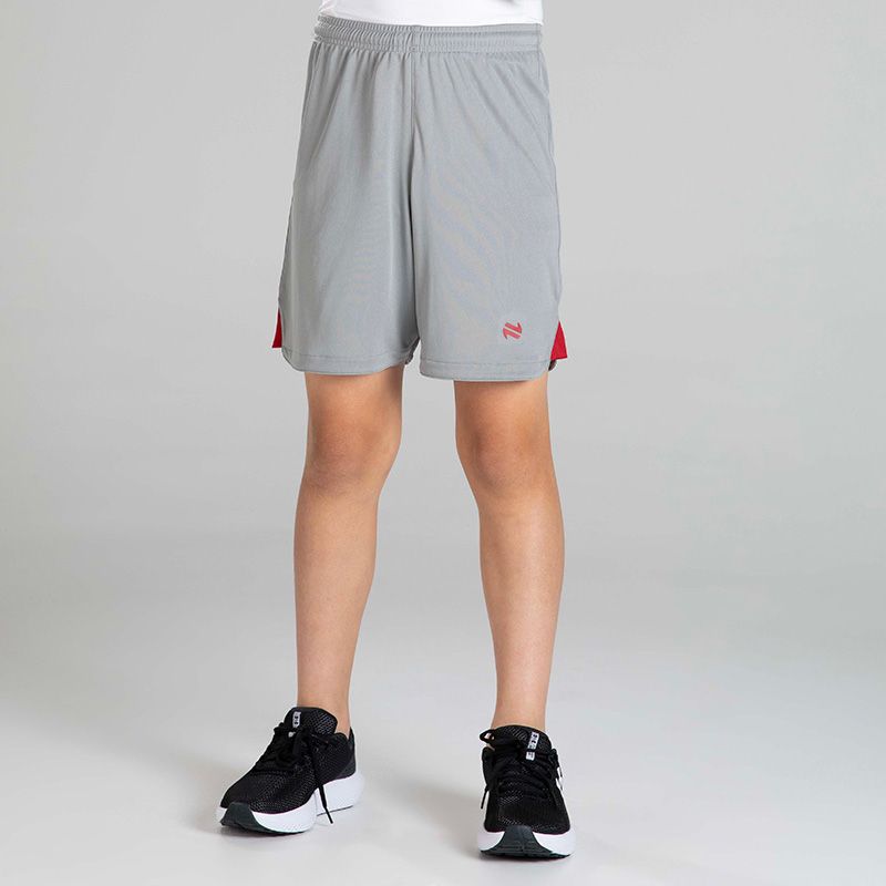 Grey and Red Kid’s Phantom Soccer Shorts with elasticated waistband and O’Neills branding.