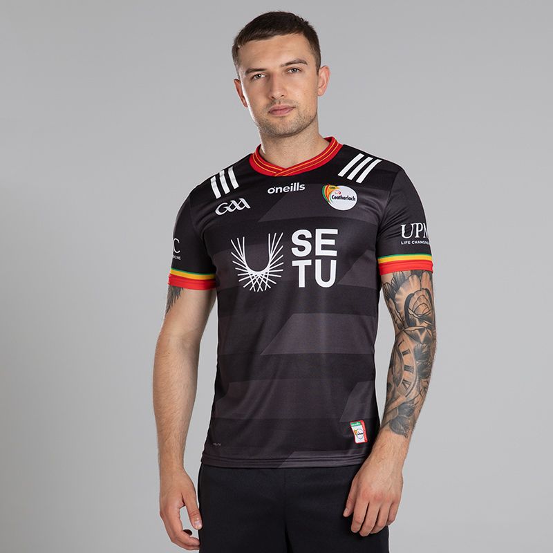 Black Carlow GAA Goalkeeper Jersey 2024 Player Fit with ribbed crewneck by O’Neills.