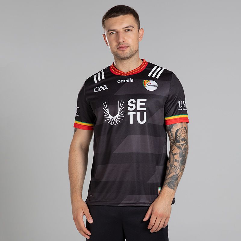 Black Carlow GAA Goalkeeper Jersey 2024 with ribbed crewneck by O’Neills.