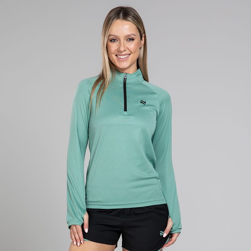 Green and Black Women’s Skylar Half Zip Midlayer Top with O’Neills logo.