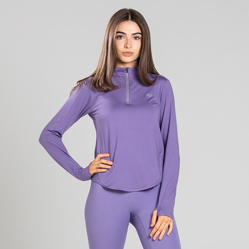 Purple Women’s Ember Half Zip Top with thumbhole cuffs and half zip fastening detail
