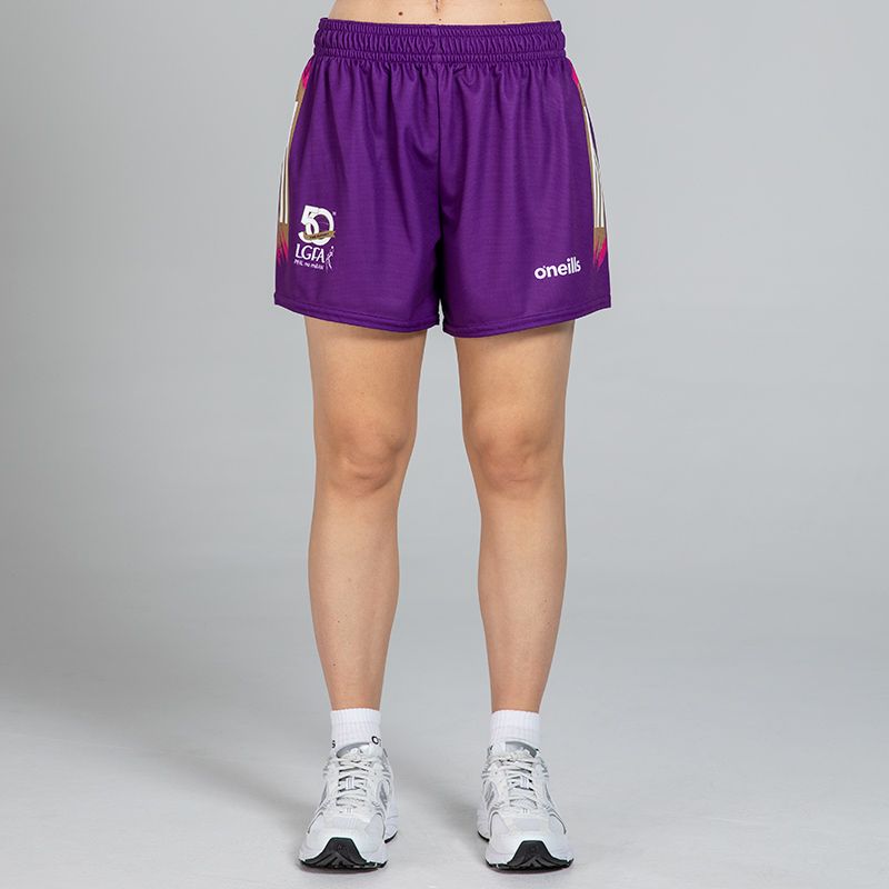 Purple LGFA Women's 50th Anniversary Shorts with 3 stripe detail on leg by O’Neills.