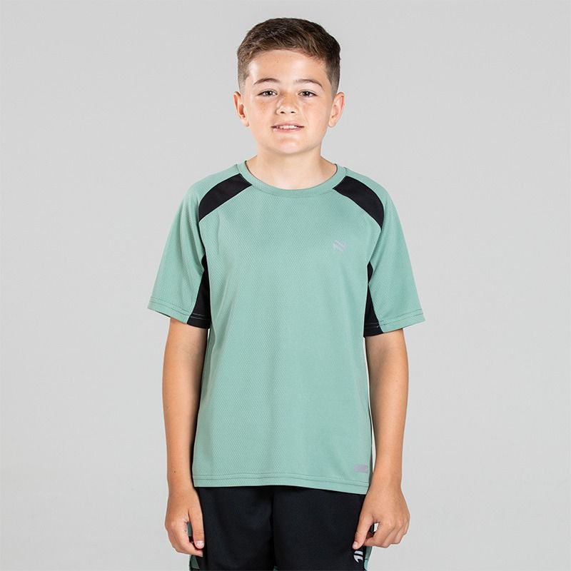 Green O’Neills Kids’ Raptor T-Shirt with short sleeves and contrast pinhole texture panels