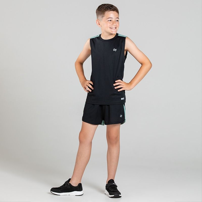 Black O’Neills Kids’ Raptor 2 piece set with sleeveless Vest and Shorts.