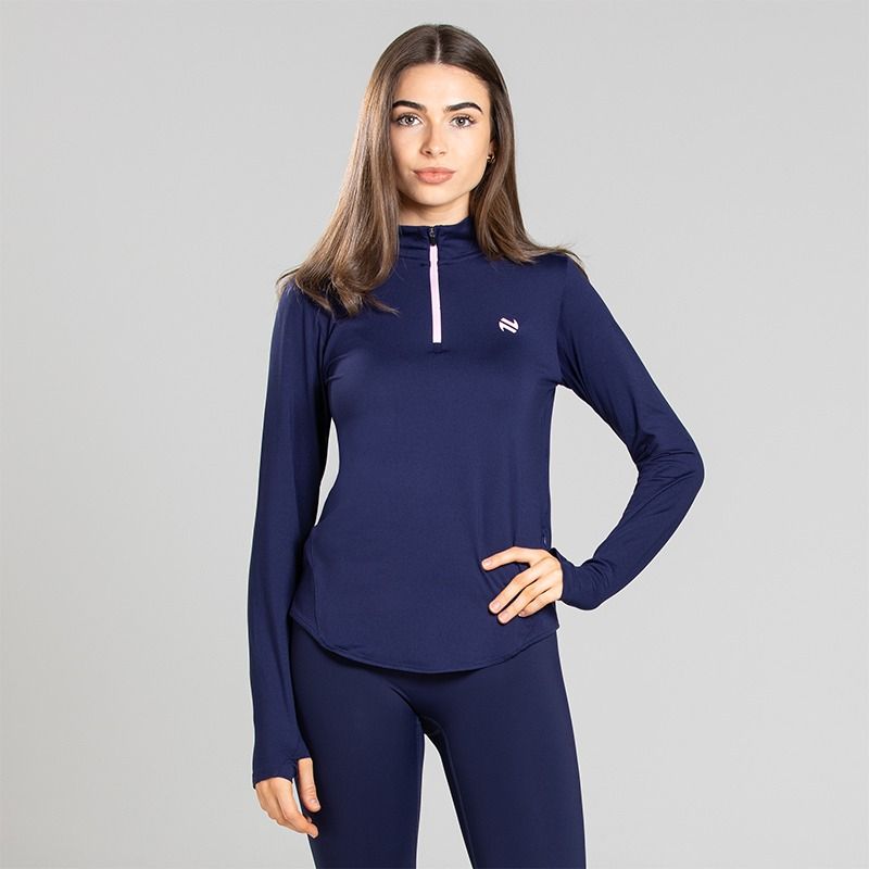 Navy Women’s Ember Half Zip Top with thumbhole cuffs and half zip fastening detail