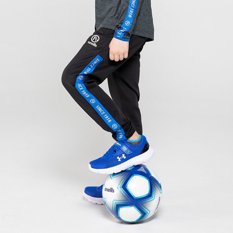Black Kidsâ€™ skinny tracksuit bottoms with zip pockets and â€œSince 1918â€ branded taping on the side by O’Neills.