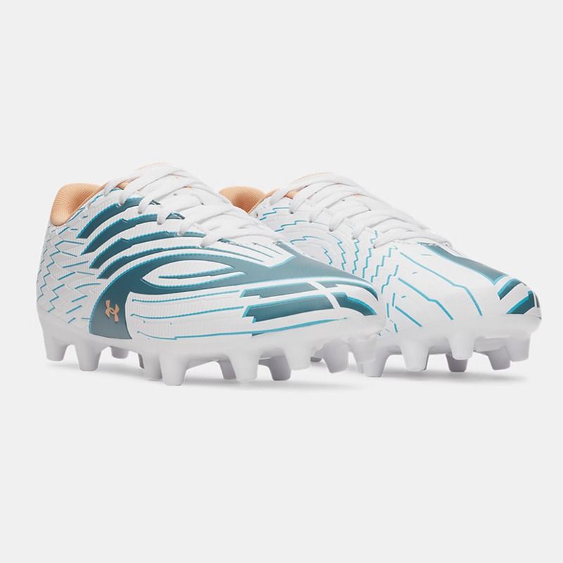Under Armour Men's UA Shadow Select 4 FG Football Boots White / Boundless Blue / Orange Bloc From O'Neills