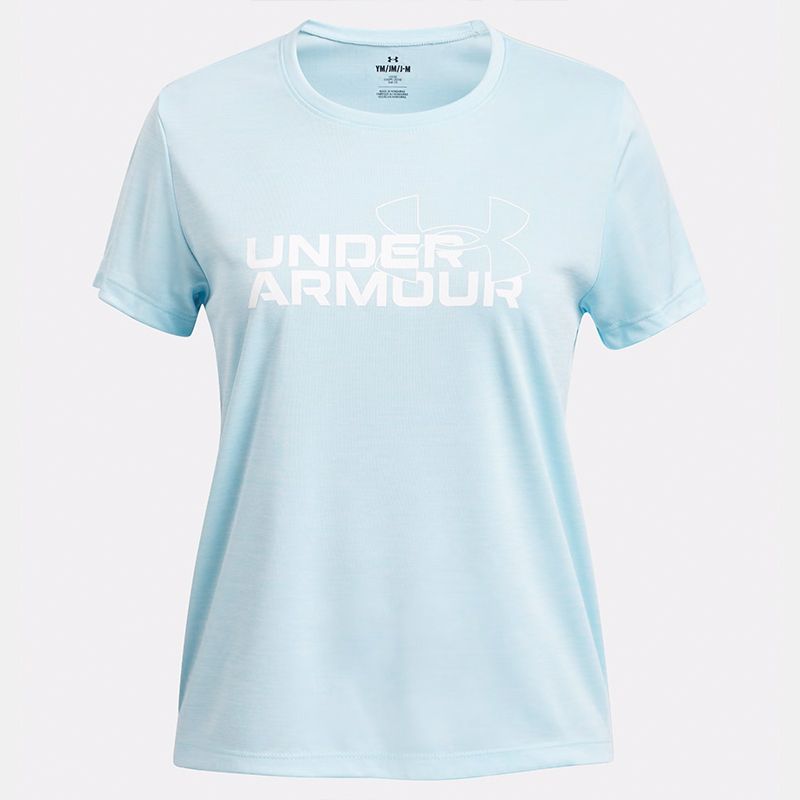 Blue and White Under Armour Kids' UA Tech Twist Wordmark Logo T-Shirt from O'Neills