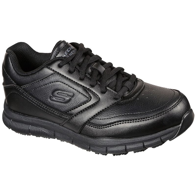 black Skecher's women's trainers featuring a slip resistant rubber outsole from O'Neills
