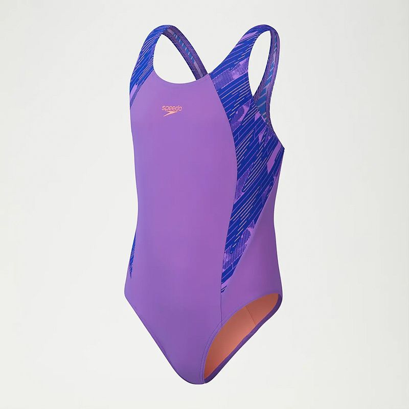 Purple Speedo Kids' Hyperboom Splice Muscleback Swimsuit from O'Neill's.