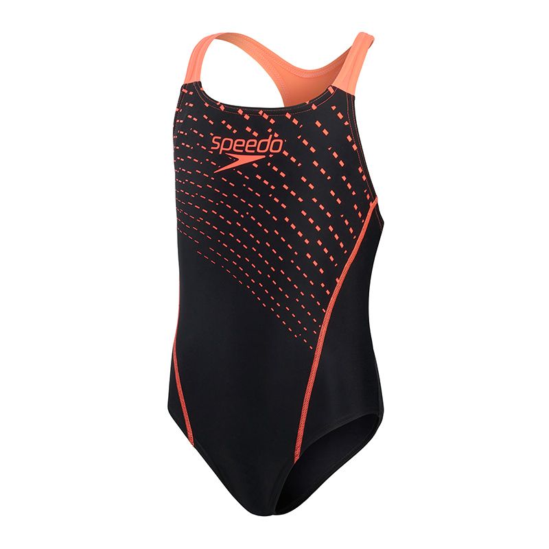 black and red Speedo kids' swimsuit in a medalist design from O'Neills