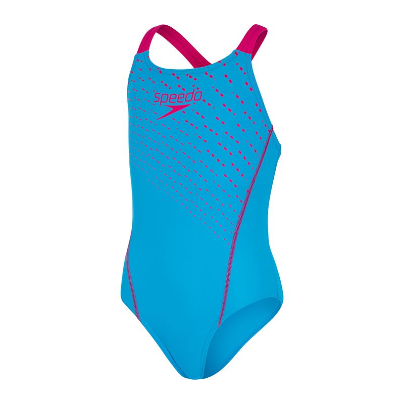 navy and pink Speedo kids' swimsuit in a medalist design from O'Neills