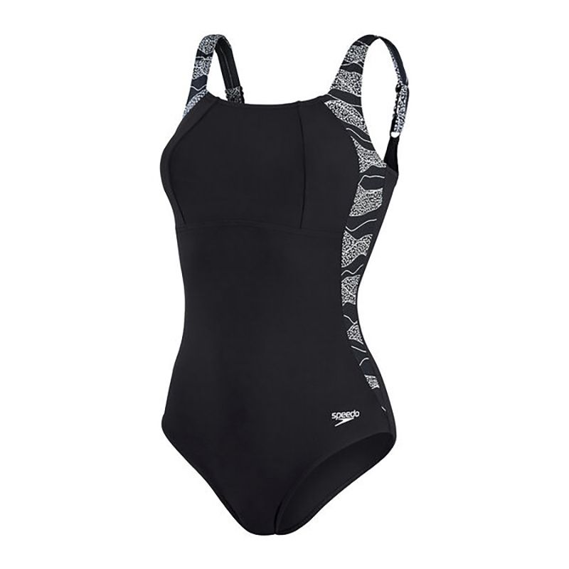 black and white Speedo Women's swimsuit in a Lunalusre shaping design from O'Neills