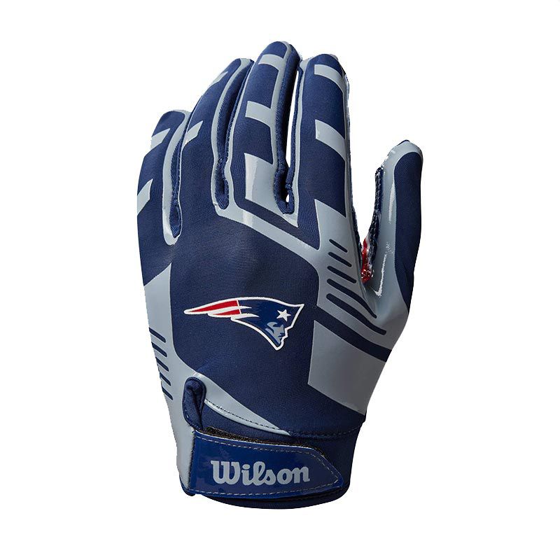 Navy and Grey Wilson NFL New England Patriots gloves with stretch materials from O'Neills.