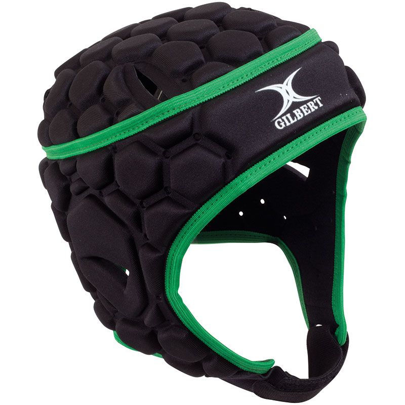 Men's Black and Green Gilbert Falcon 200 Headguard, with hex padding from O'Neills.