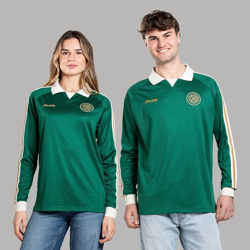 Bottle / White / Gold O’Neills Éireann Long Sleeve Retro Celtic Jersey with woven crest