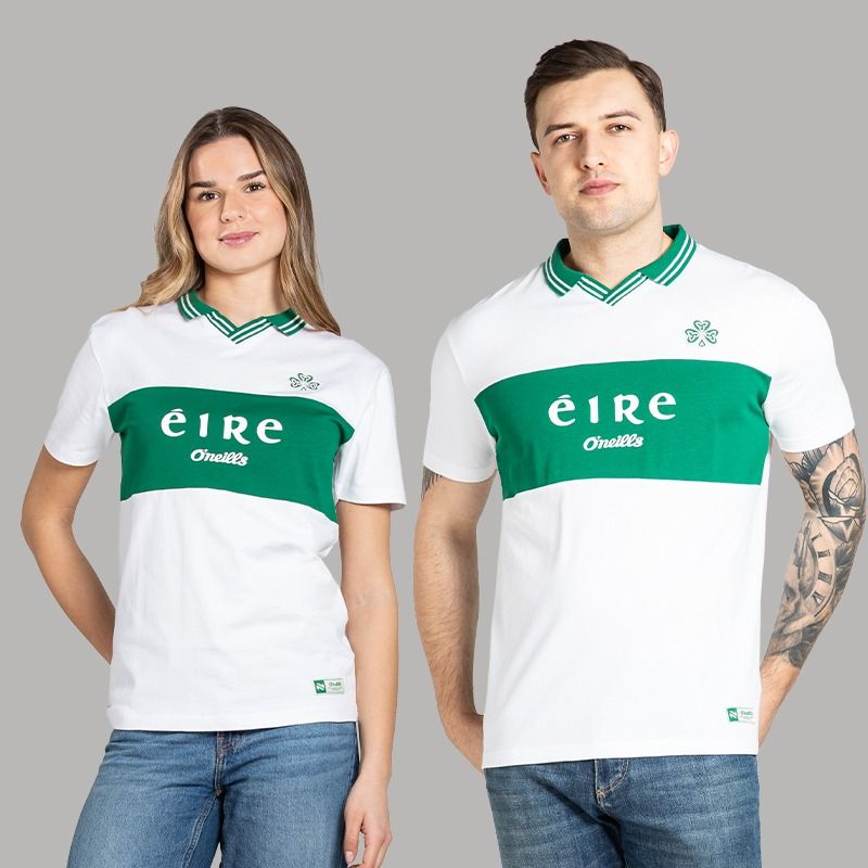 White / Green O’Neills Éireann Irish Heritage Polo Shirt with Éire chest panel