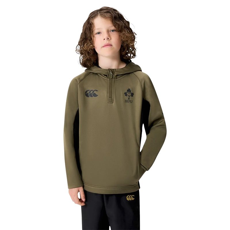 Green and Black Canterbury Kids' Ireland Rugby IRFU 2025/26 1/4 Zip Hooded Top from O'Neills