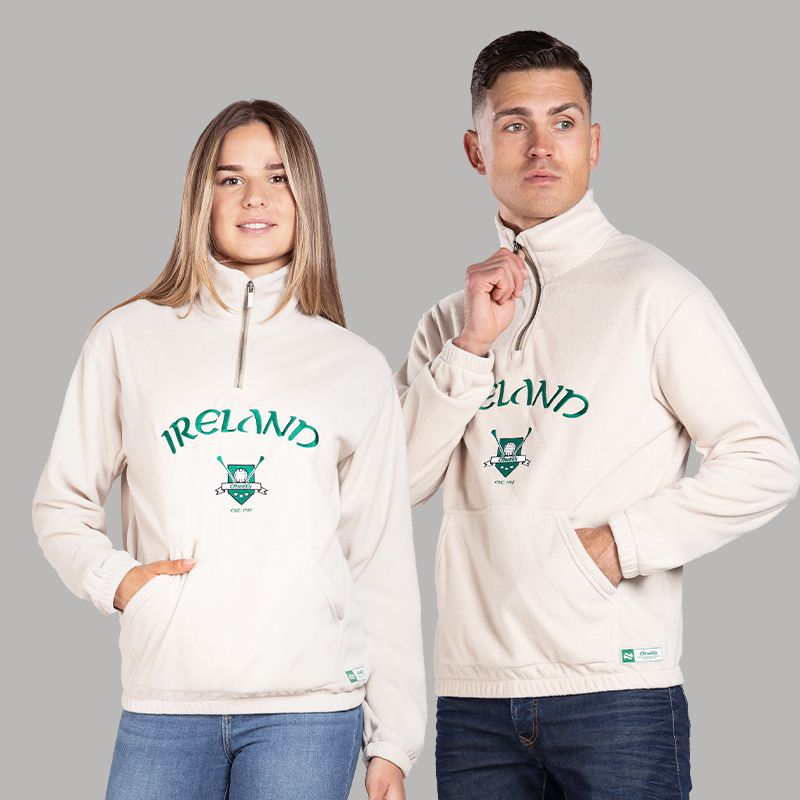 Natural and Emerald A Chara Ireland Half Zip Fleece by O’Neills.