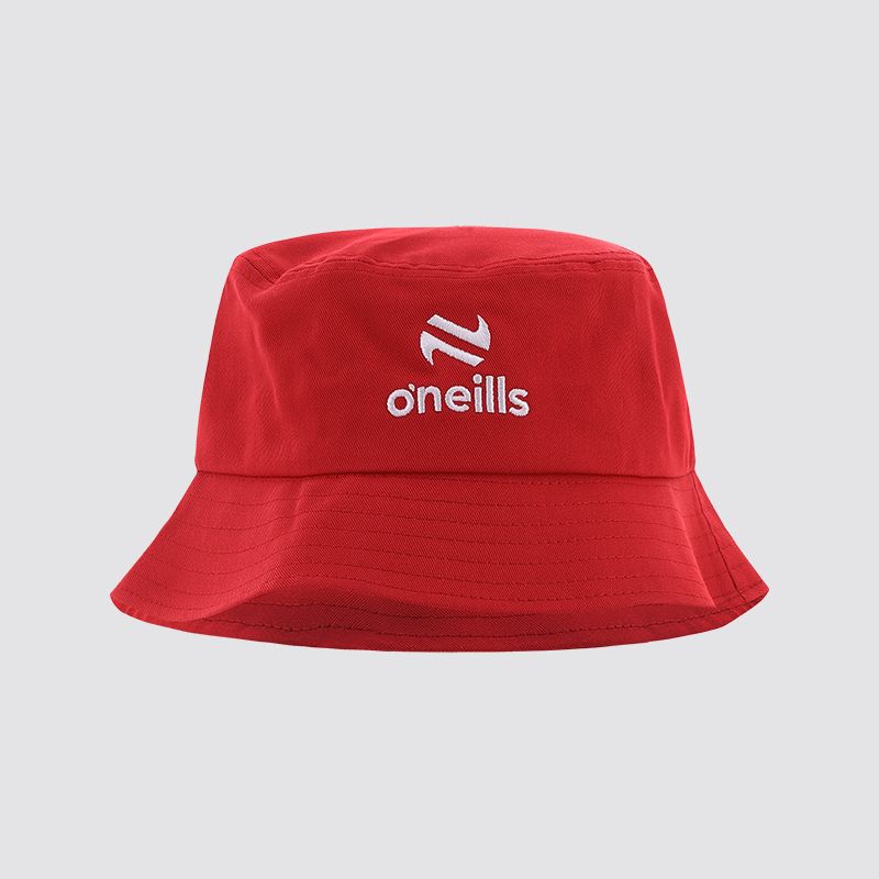 O’Neills Adults Alburn Red Bucket Hat with embroidered O’Neills logo.