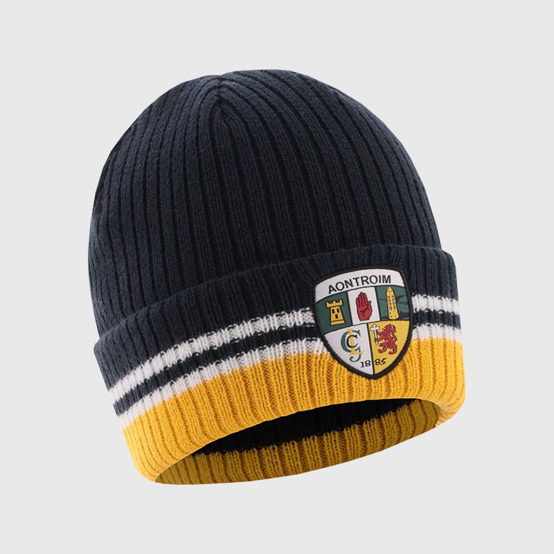 Navy Antrim GAA Align Beanie Hat with county crest by O’Neills.