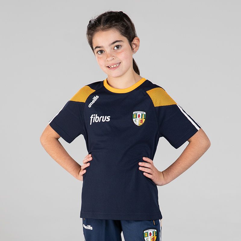 Marine Kids' Antrim GAA T-Shirt with county crest and stripes on the sleeves by O’Neills. 
