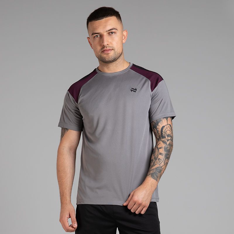 Grey Men’s Adapt T-Shirt with textured fabric on the sleeves by O’Neills. 