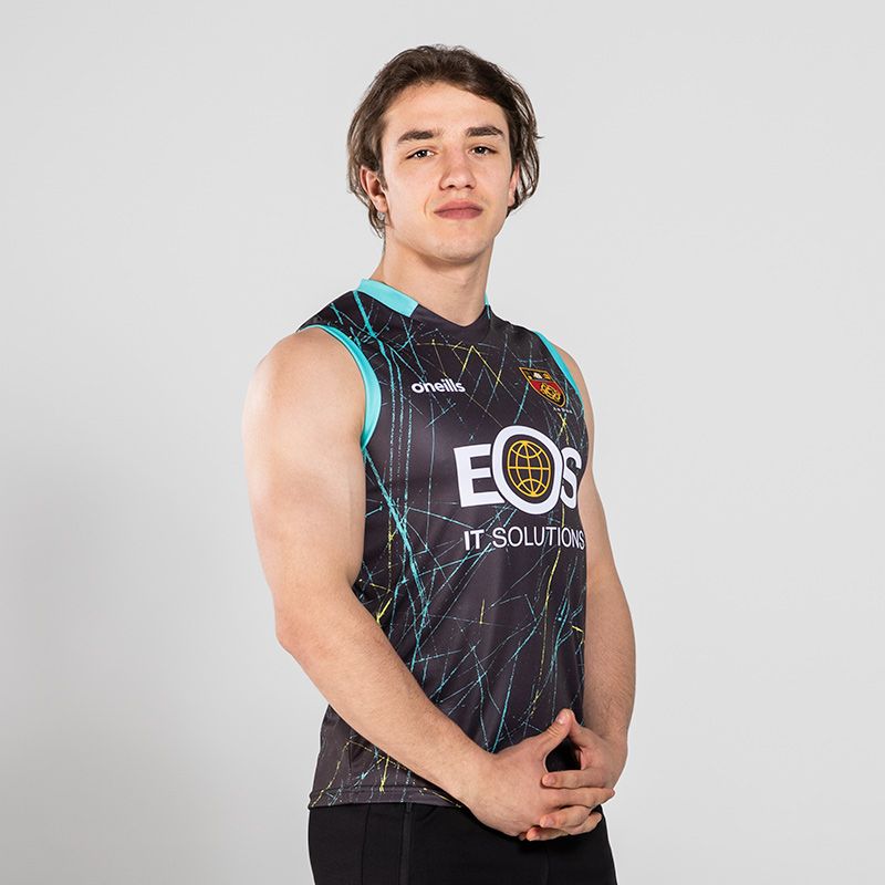 Grey Down GAA Hurling training sleeveless jersey vest with sponsor logo by O’Neills.