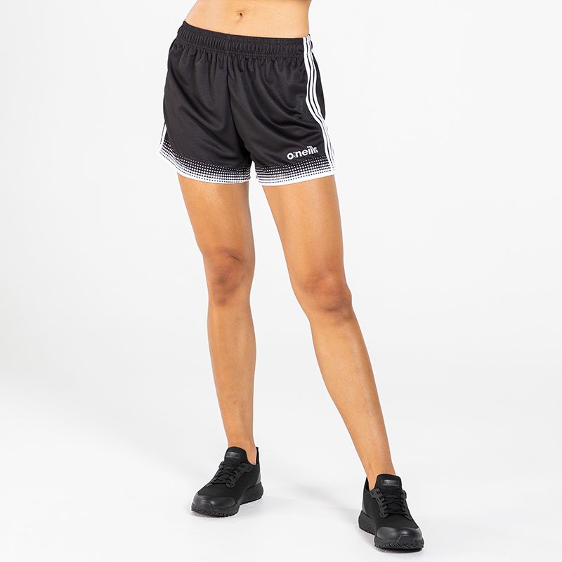 Black women's Mourne Shorts with white stripes and a modern design from O'Neills