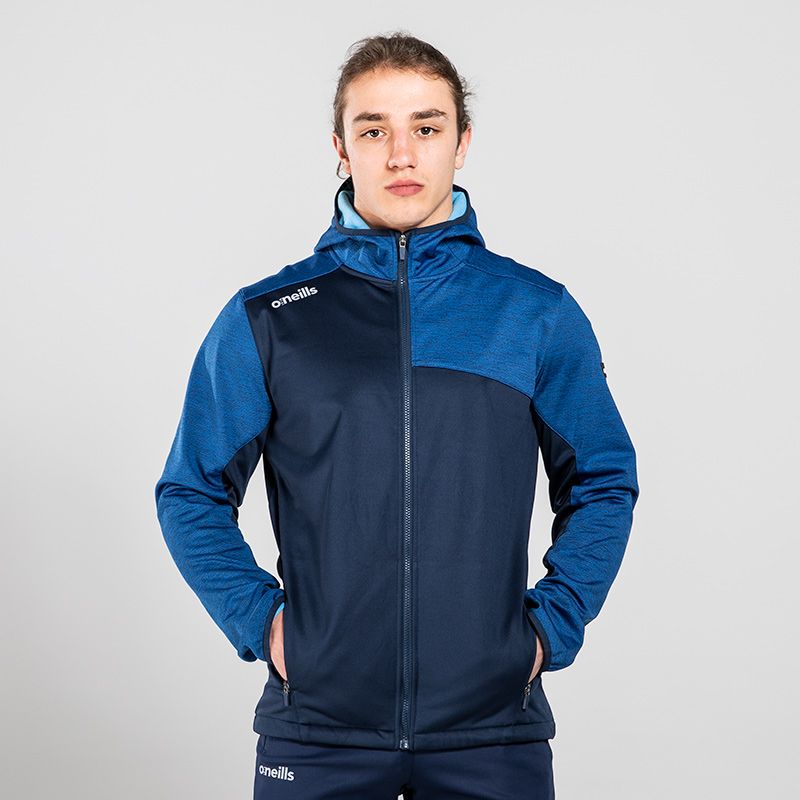 Navy Men’s Logan Hooded Softshell Jacket with two zip pockets by O’Neills. 