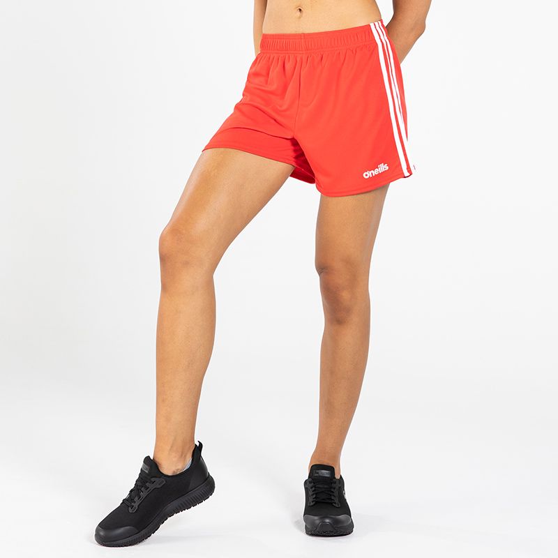 Women's red mourne shorts with white stripes from O'Neills.