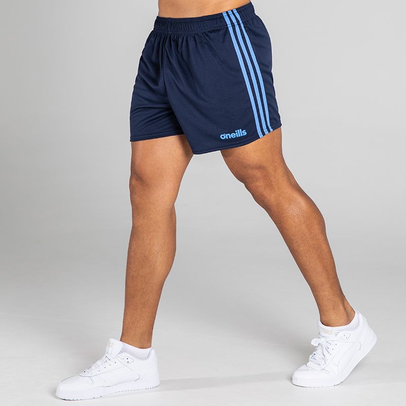 Navy/Sky Blue Men's Mourne Shorts, with 3 stripe detail by O'Neills. 