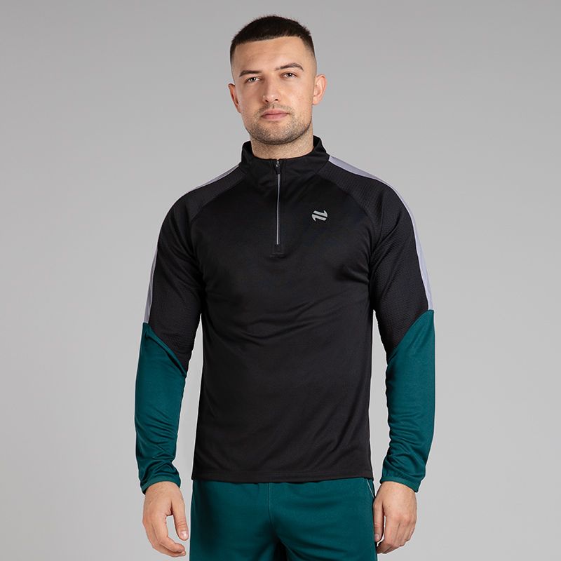 Black Men’s Adapt Half Zip Midlayer Top with bubble textured sleeves and thumbholes by O’Neills.