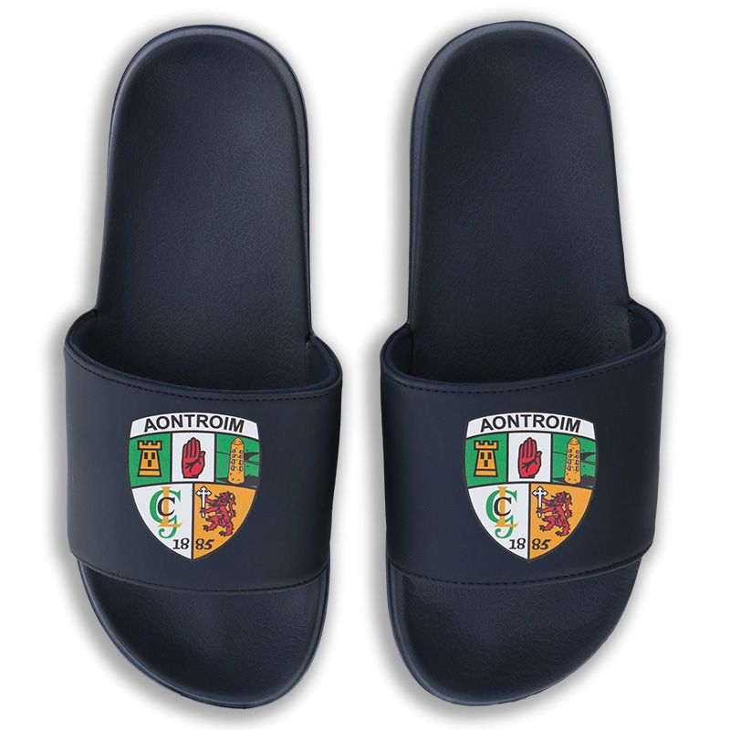 Marine Antrim GAA Zora pool sliders with Antrim GAA crest on the front by O’Neills.